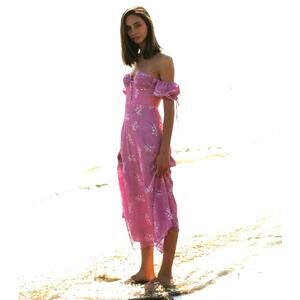 NWT Adeirlina Grapely In Love Puff Sleeve Chiffon Floral Midi Dress XS